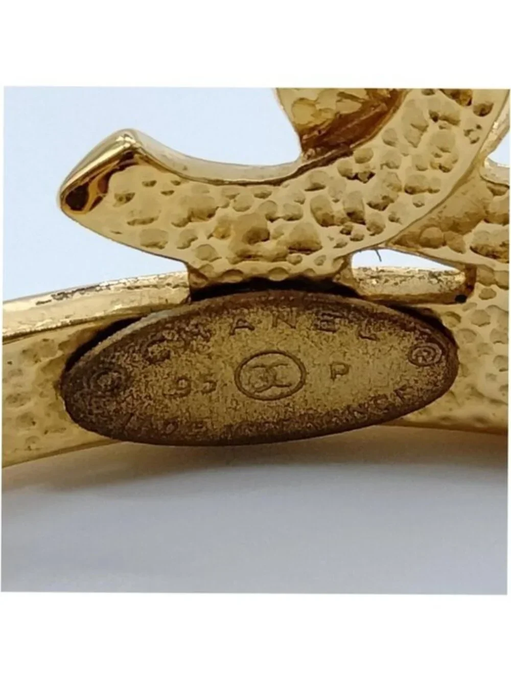 Chanel Gold Tone CC Logo Cutout Wide Open Cuff Bracelet Vintage